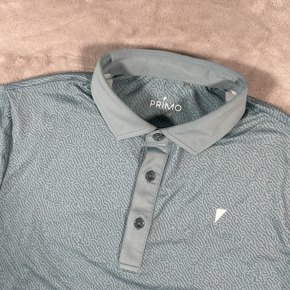 Primo Polo Shirt Mens Small Blue Geometric Short Sleeve Performance Golf Polo